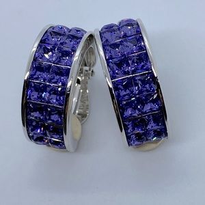 Rare Vintage Swarovski Purple/Lavender Half Hoop Style SilverTone Clip Earrings